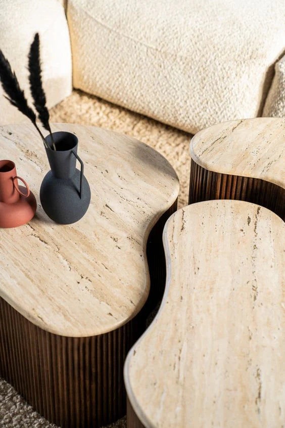Table basse bois et travertin CLEO