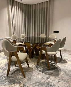 Table Élégance Bois  ktab  140\140 cm et 8 Chaises model (Alpha)