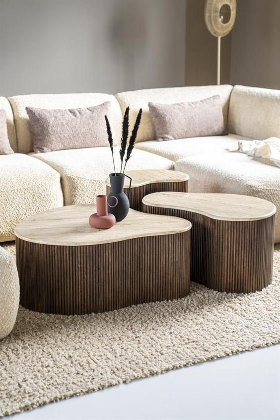 Table basse bois et travertin CLEO