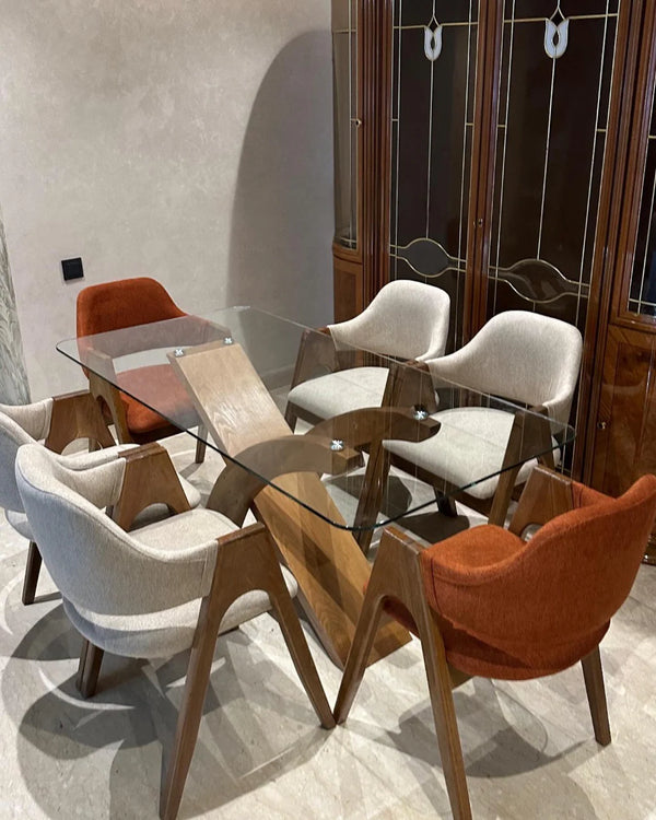 Salle à Manger banana Chic Verre Trempé et 6 Chaises