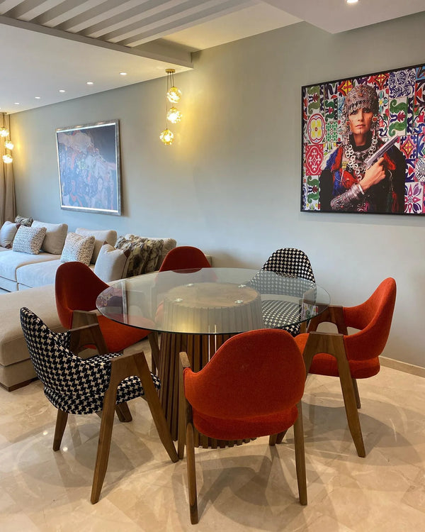 Table a manger  Élégance  rond Verre Trempé 6 Chaises