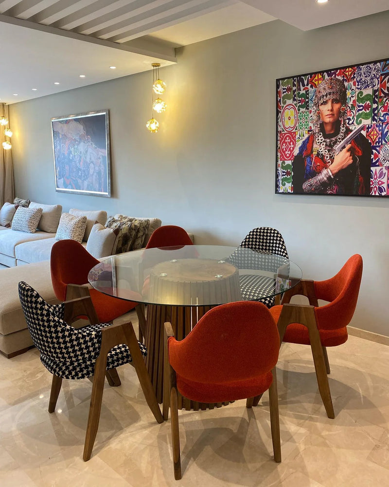 Table a manger  Élégance  rond Verre Trempé 6 Chaises