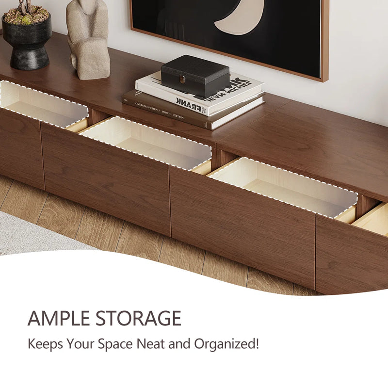 Meuble TV combiné Lydiane  avec rangement, placage bois massif, 4 tiroirs