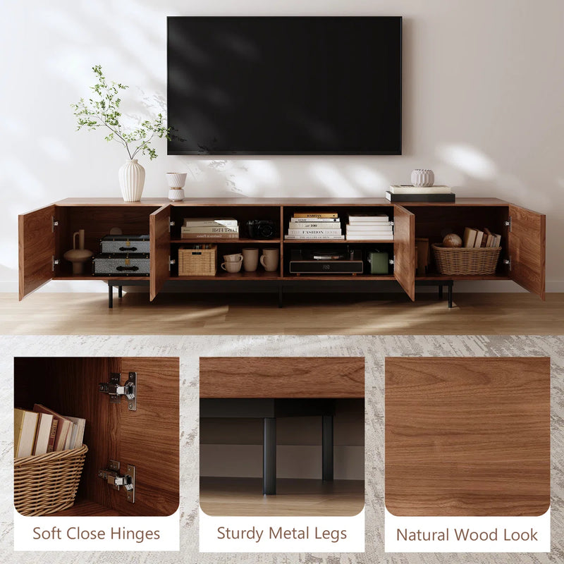 Meuble TV vintage bois foncé noyer et métal noir