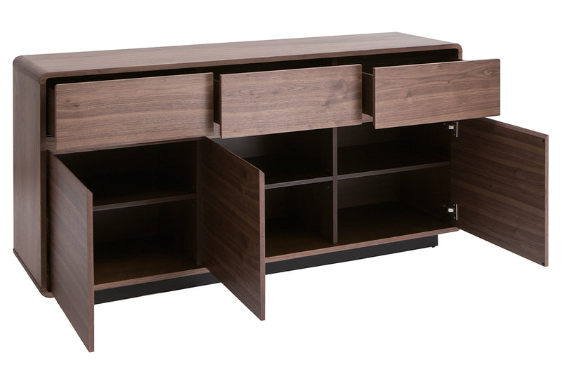 Buffet design en bois foncé noyer 3 portes 3 tiroirs