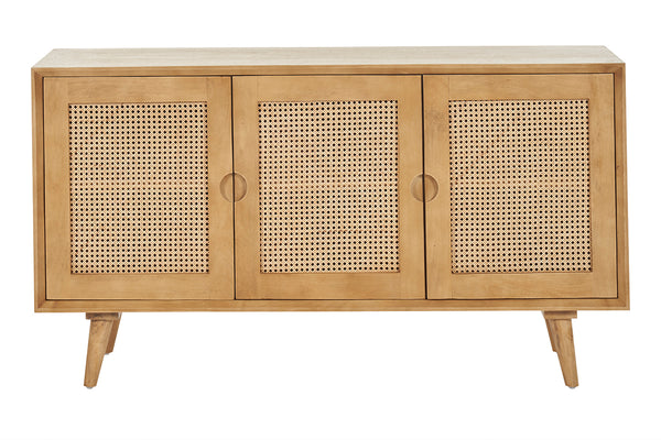 Buffet en bois manguier et cannage rotin 3 portes