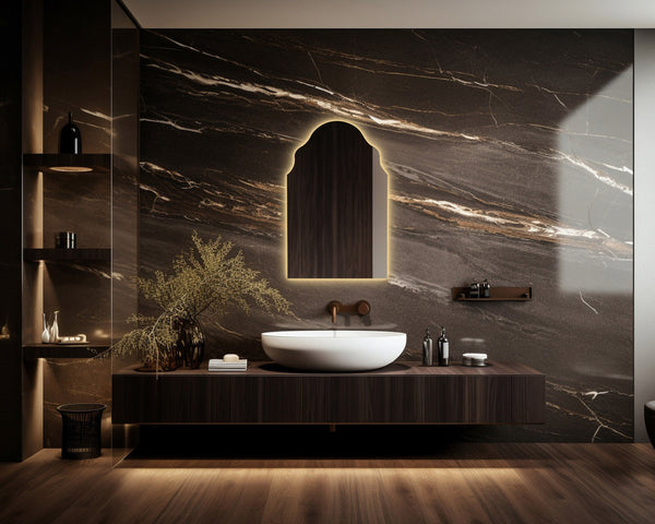 Miroir mural arqué avec éclairage LED