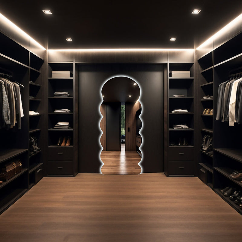 Miroir de sol ondulé avec éclairage LED