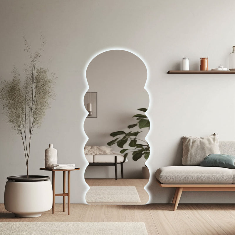 Miroir de sol ondulé avec éclairage LED