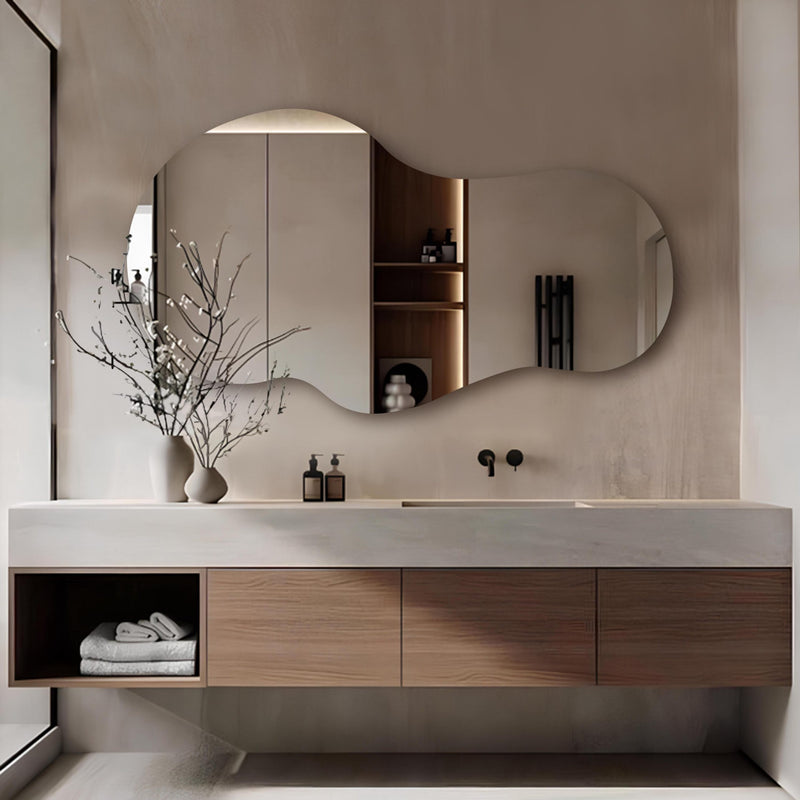 Grand miroir asymétrique moderne suspendu pour salle de bain