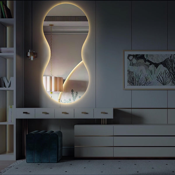 Miroir mural LED moderne de forme organique
