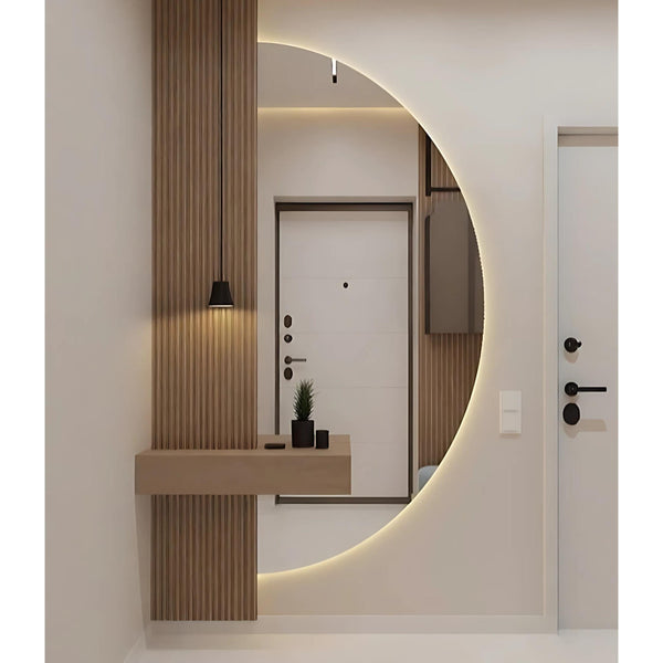 Miroir demi-rond à LED, miroir demi-lune rétro-éclairé
