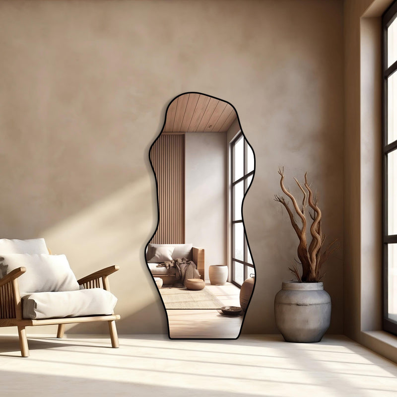 Miroir moderne sur toute la longueur skaï noir