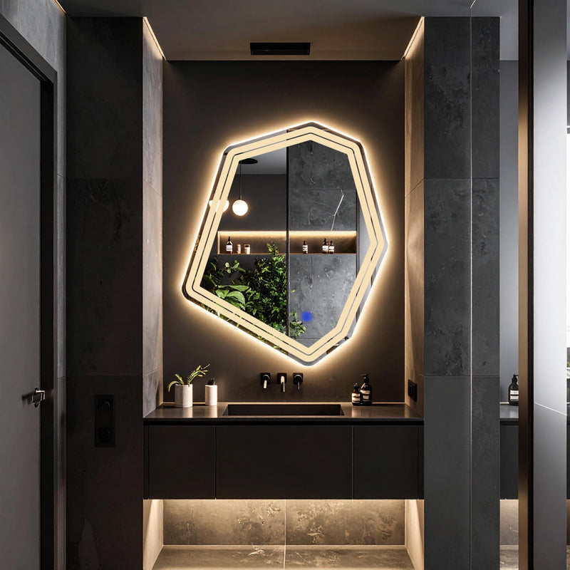 Miroir de salle de bain et lavabo LED Myrella sablé laser