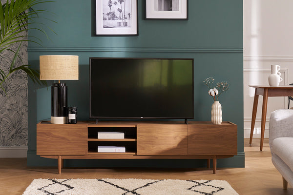 Meuble TV bois foncé noyer 3 portes