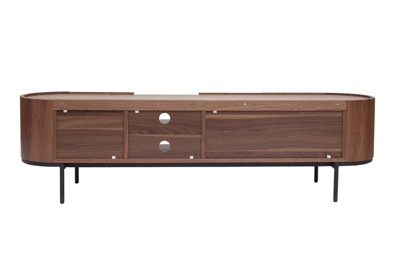 Meuble TV design bois foncé noyer et métal noir avec rangements