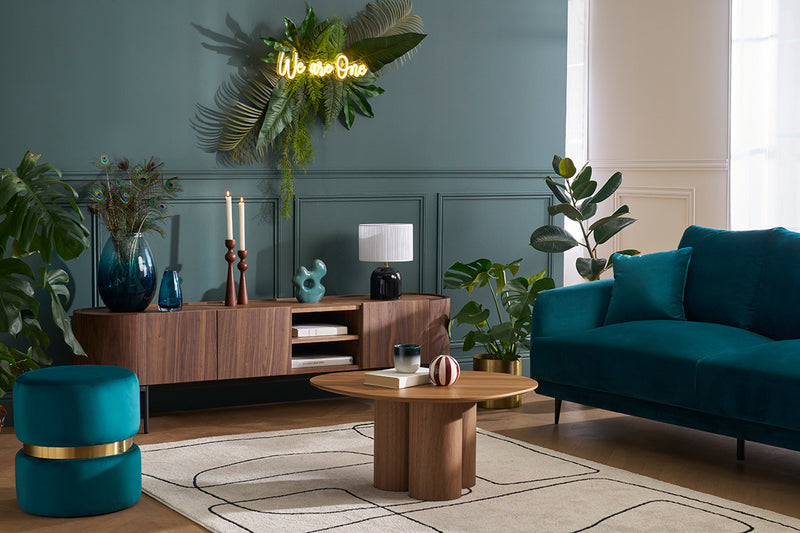 Meuble TV design bois foncé noyer et métal noir avec rangements