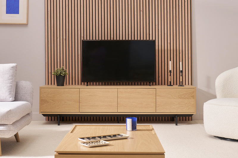 Meuble TV vintage bois foncé noyer et métal noir