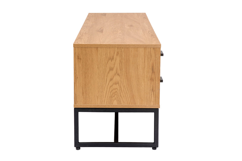 Meuble TV finition bois clair chêne et métal noir