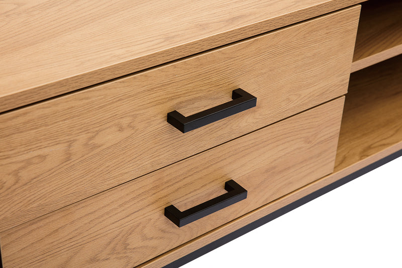 Meuble TV finition bois clair chêne et métal noir