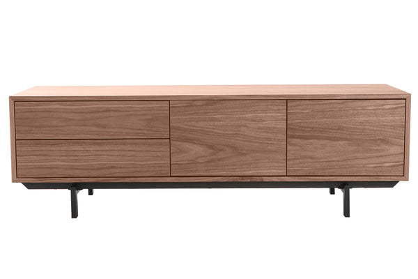 Meuble TV vintage en bois foncé avec rangements fermés