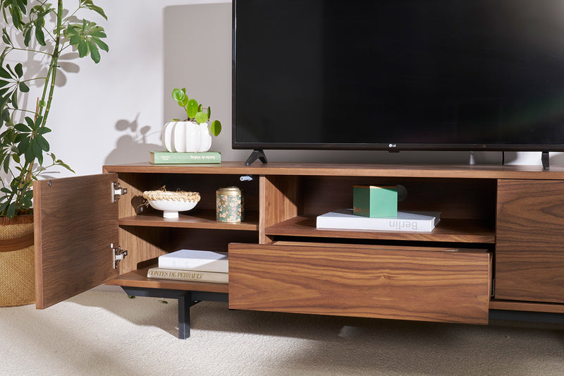 Meuble TV vintage en bois foncé niche ouverte