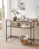 Table console 2 niveaux acier verre noir transparent