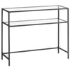 Table console 2 niveaux acier verre noir transparent